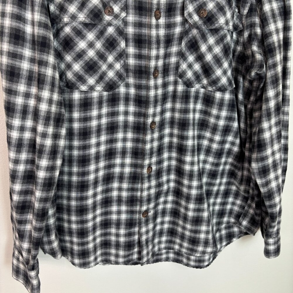 Duluth Trading Co Flannel Shirt Large Gray Plaid Cotton Blend Button-Front Men's - Picture 3 of 10